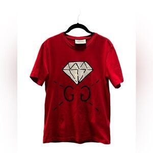 Gucci Red Short-Sleeve Tee with White Diamond Graphic